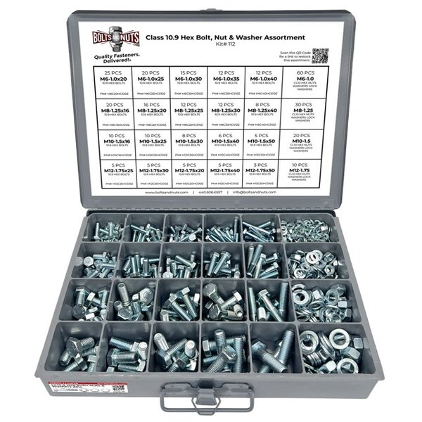 Boltsandnuts.Com Metric Class 10.9 Hex Cap Screws, Hex Nuts, Flat & Lock Washers - 575 PCS Assortment Kit #112 - main